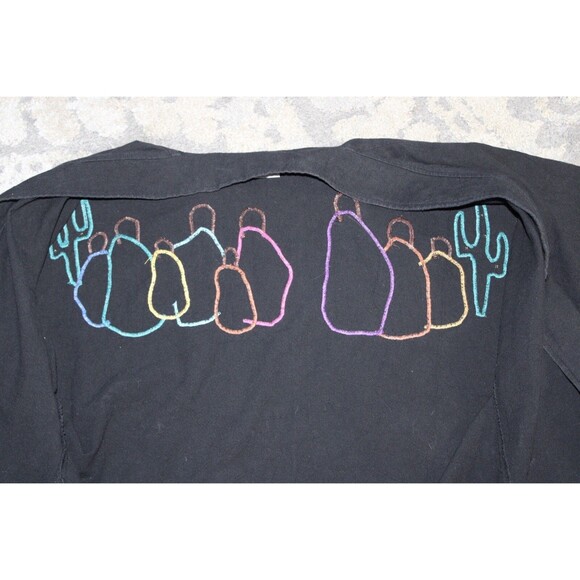 Alfredos Wife Black Cardigan Style Embroidered Western Themed Cactus Whimsical - Picture 4 of 8